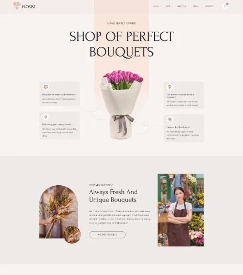 Beautiful flower bouquet with a flowers theme from flona.templines.com.