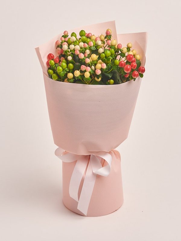 Elegant bouquet with colorful flowers and berries, flowers theme
